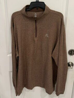 Rhoback Performance Quarter Zip in Brown Herringbone XXXL